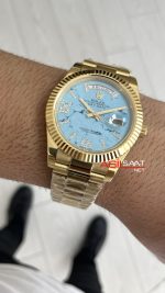 Rolex Day Date Turkuaz 128238 Turquoise Diamond Roman Dial Gold 40mm Replika Saat