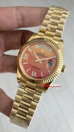 Rolex Day Date Turuncu 128238 Orange Carnelian Diamond Roman Dial Gold 40mm Replika Saat