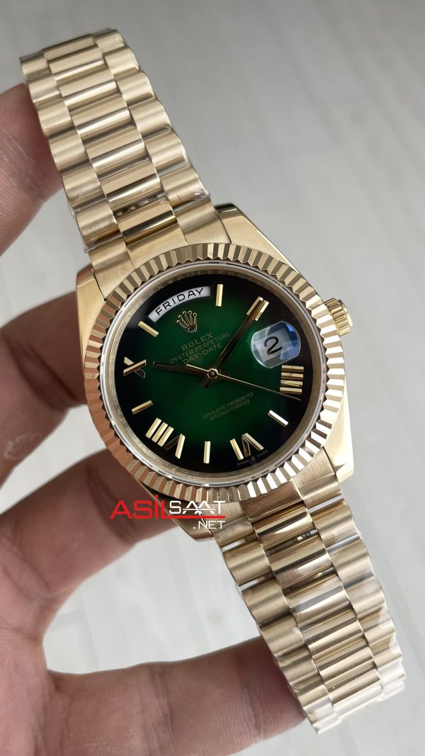 Rolex Day Date Yeşil 228238 Ombre Green Gold 40mm Replika Saat