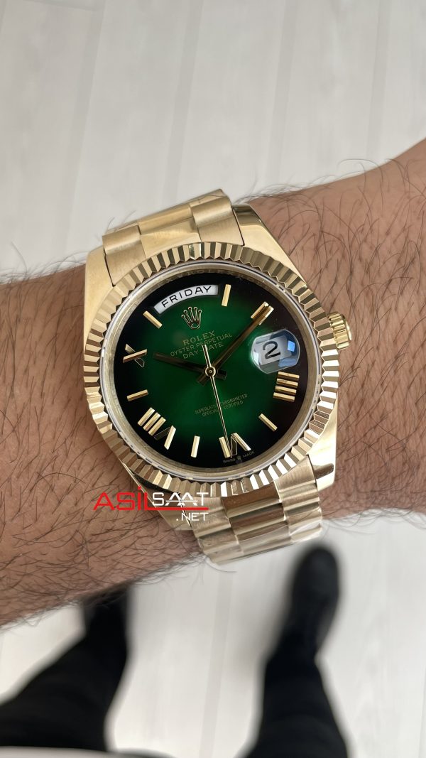 Rolex Day Date Yeşil 228238 Ombre Green Gold 40mm Replika Saat