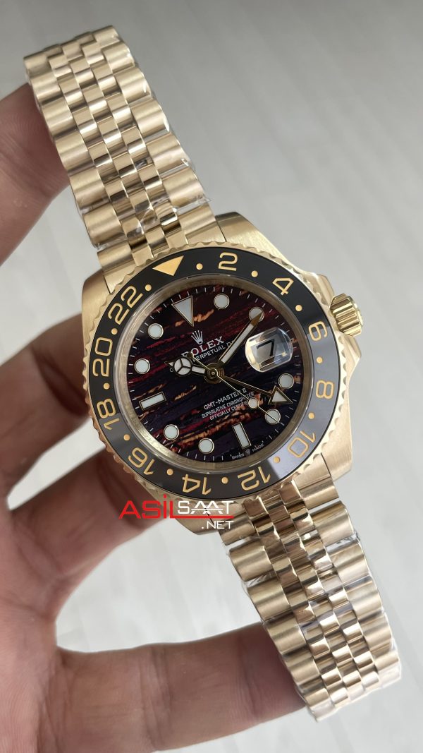 Rolex Tiger Iron Dial 126718GRNR Gmt Master II Jubilee Gold 40mm Replika Saat Rolex Tiger Iron Dial 126718GRNR Gmt Master II Jubilee Gold 40mm Replika Saat