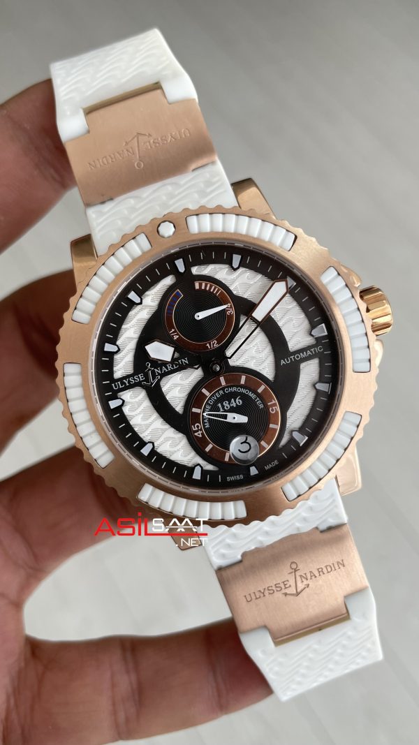 Ulysse Nardin Marine Diver Chronometer Beyaz Kadran Rose 43mm Replika Saat Ulysse Nardin Marine Diver Chronometer Beyaz Kadran Rose 43mm Replika Saat