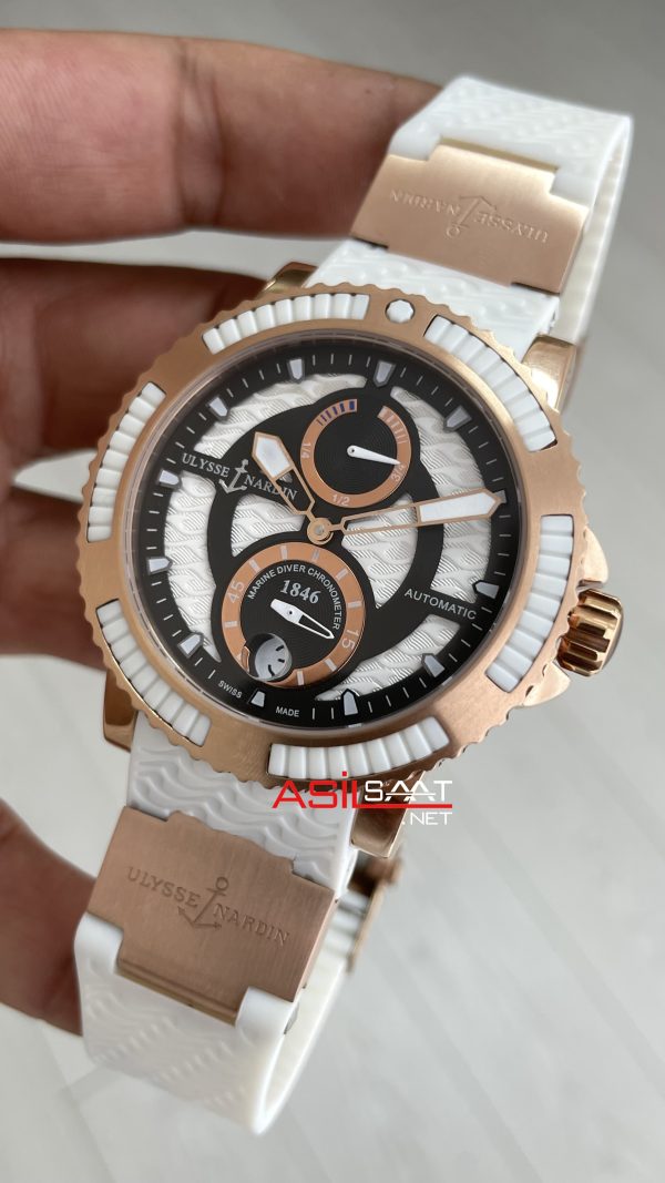 Ulysse Nardin Marine Diver Chronometer Beyaz Kadran Rose 43mm Replika Saat Ulysse Nardin Marine Diver Chronometer Beyaz Kadran Rose 43mm Replika Saat