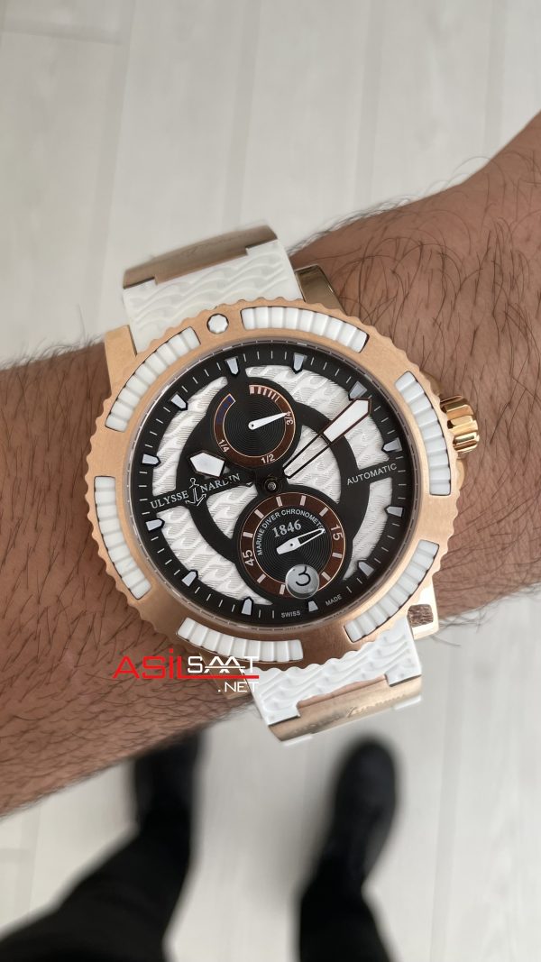 Ulysse Nardin Marine Diver Chronometer Beyaz Kadran Rose 43mm Replika Saat Ulysse Nardin Marine Diver Chronometer Beyaz Kadran Rose 43mm Replika Saat