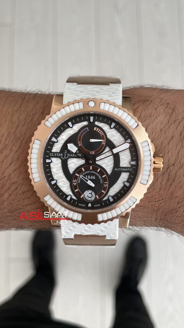 Ulysse Nardin Marine Diver Chronometer Beyaz Kadran Rose 43mm Replika Saat Ulysse Nardin Marine Diver Chronometer Beyaz Kadran Rose 43mm Replika Saat