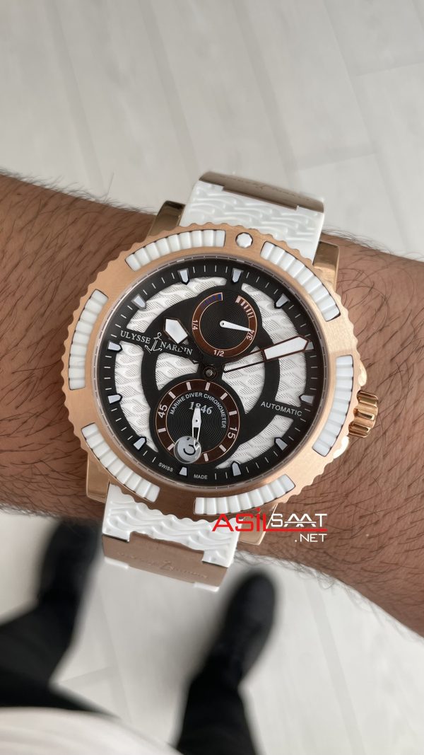 Ulysse Nardin Marine Diver Chronometer Beyaz Kadran Rose 43mm Replika Saat Ulysse Nardin Marine Diver Chronometer Beyaz Kadran Rose 43mm Replika Saat