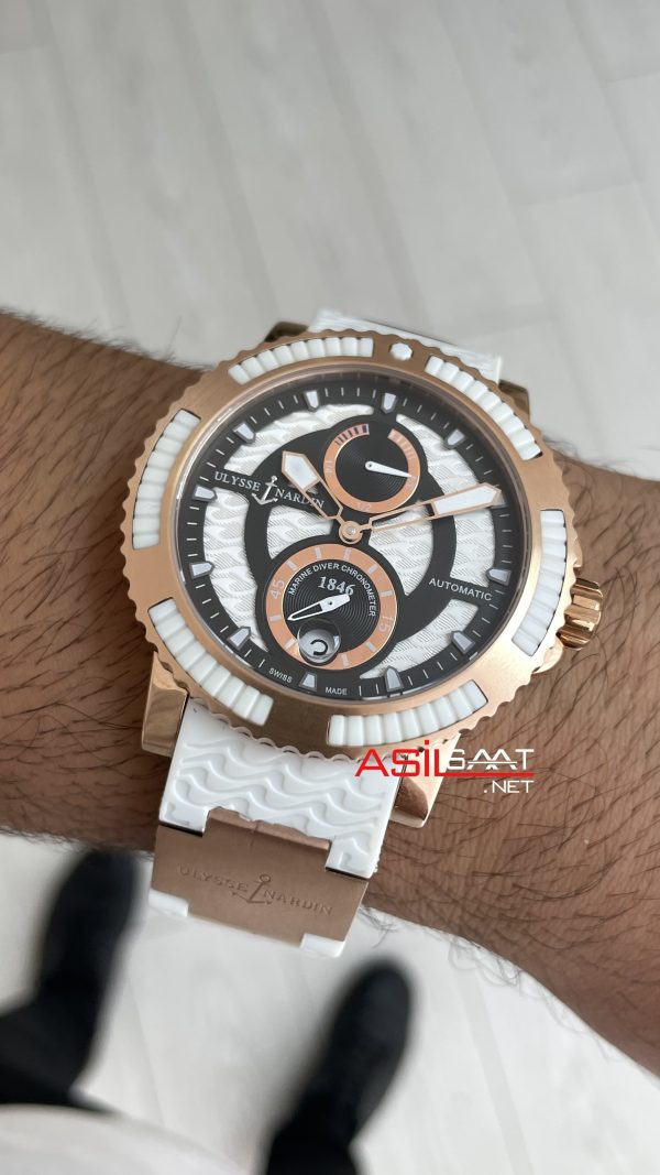Ulysse Nardin Marine Diver Chronometer Beyaz Kadran Rose 43mm Replika Saat Ulysse Nardin Marine Diver Chronometer Beyaz Kadran Rose 43mm Replika Saat