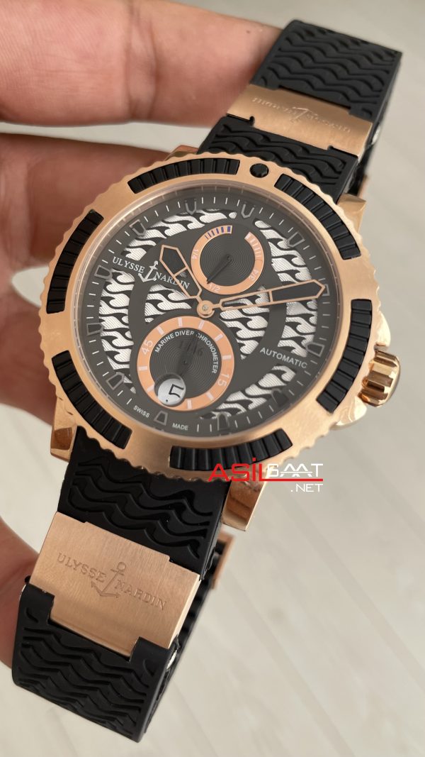 Ulysse Nardin Marine Diver Chronometer Siyah Kadran Rose 43mm Replika Saat
