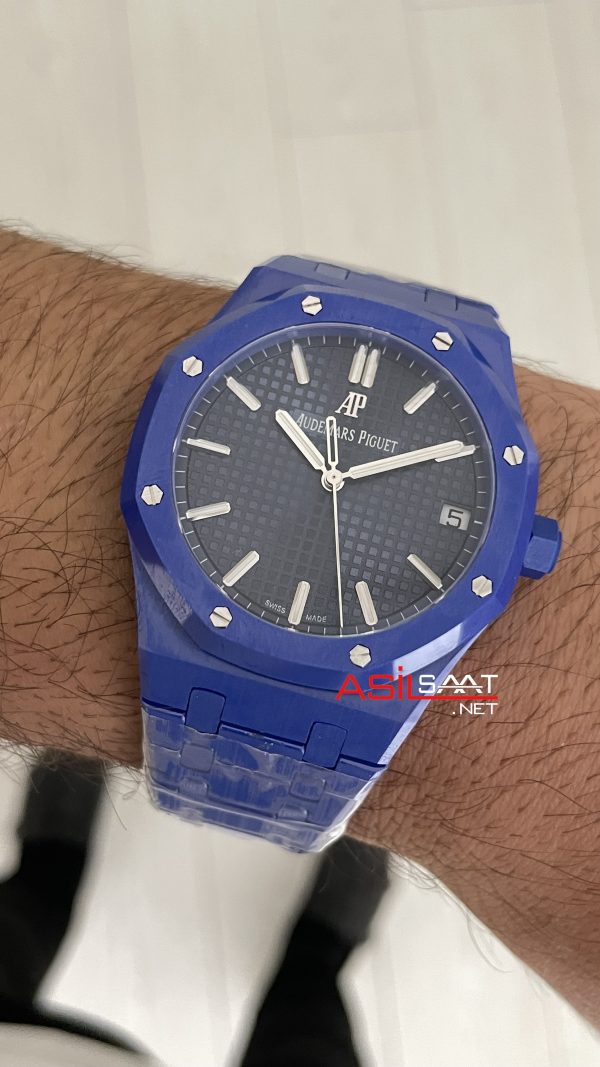Audemars Piguet Royal Oak Ceramic Blue 15510ST Siyah Kadran 41mm Mavi Seramik Super Clone ETA Swiss APS Factory Audemars Piguet Royal Oak Ceramic Blue 15510ST Siyah Kadran 41mm Mavi Seramik Super Clone ETA Swiss APS Factory