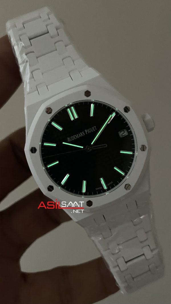 Audemars Piguet Royal Oak Ceramic White 15510ST Siyah Kadran 41mm Beyaz Seramik Super Clone ETA Swiss APS Factory