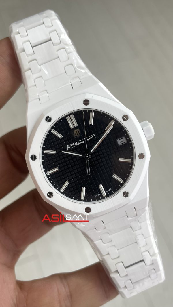 Audemars Piguet Royal Oak Ceramic White 15510ST Siyah Kadran 41mm Beyaz Seramik Super Clone ETA Swiss APS Factory