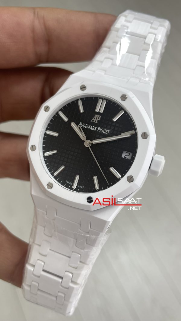 Audemars Piguet Royal Oak Ceramic White 15510ST Siyah Kadran 41mm Beyaz Seramik Super Clone ETA Swiss APS Factory