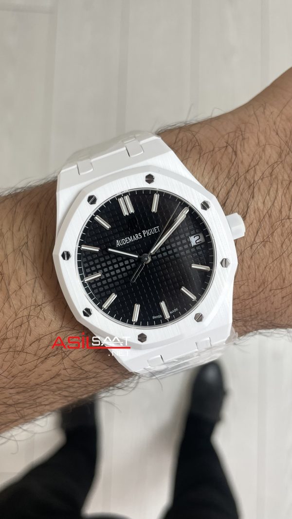Audemars Piguet Royal Oak Ceramic White 15510ST Siyah Kadran 41mm Beyaz Seramik Super Clone ETA Swiss APS Factory