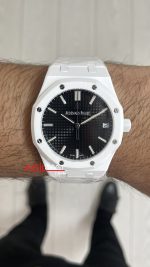 Audemars Piguet Royal Oak Ceramic White 15510ST Siyah Kadran 41mm Beyaz Seramik Super Clone ETA Swiss APS Factory
