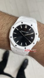 Audemars Piguet Royal Oak Ceramic White 15510ST Siyah Kadran 41mm Beyaz Seramik Super Clone ETA Swiss APS Factory