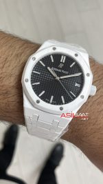 Audemars Piguet Royal Oak Ceramic White 15510ST Siyah Kadran 41mm Beyaz Seramik Super Clone ETA Swiss APS Factory