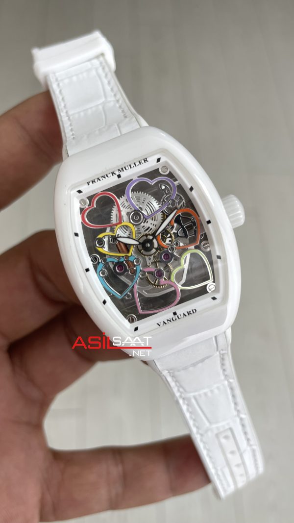 Franck Muller Vanguard Heart Skeleton Lady V32 White Ceramic 33mm Swiss ETA Saat ABF Factory Franck Muller Vanguard Heart Skeleton Lady V32 White Ceramic 33mm Swiss ETA Saat ABF Factory