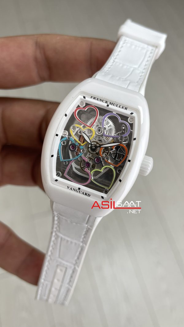 Franck Muller Vanguard Heart Skeleton Lady V32 White Ceramic 33mm Swiss ETA Saat ABF Factory Franck Muller Vanguard Heart Skeleton Lady V32 White Ceramic 33mm Swiss ETA Saat ABF Factory