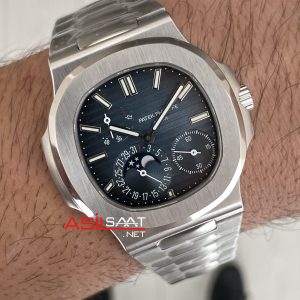 Patek Philippe Nautilus 5712 Moonphase Power Reserve Mavi Kadran 40mm Super Clone Swiss ETA Saat PPF Factory