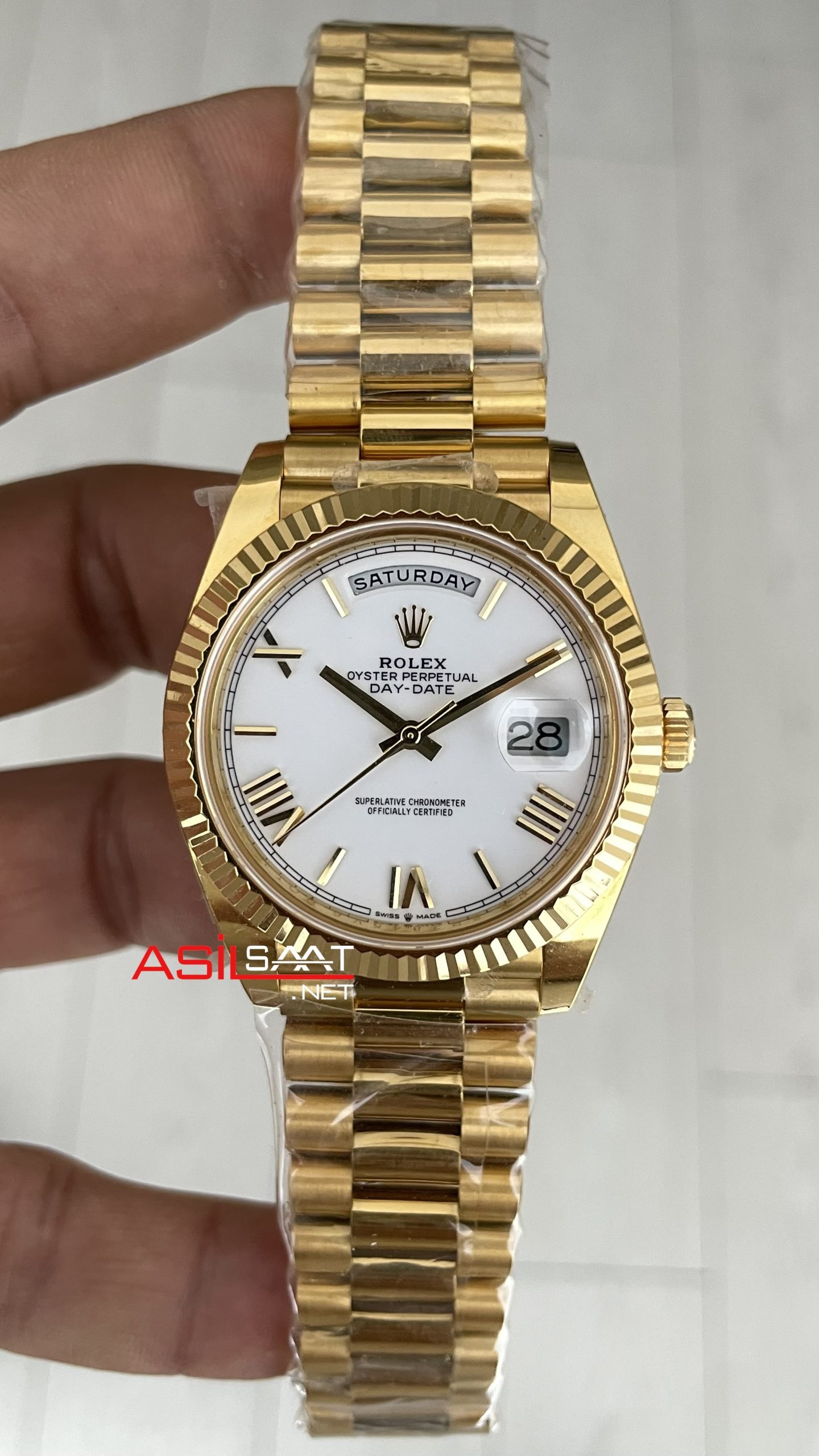 Rolex Day Date Gold Beyaz 228238 White Roman Dial 40mm 3255 Super Clone Swiss ETA Saat AR Factory