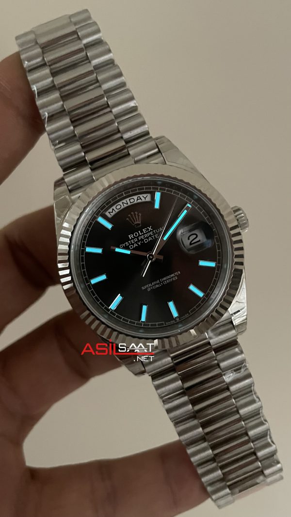 Rolex Day Date Gri 228239 Dark Rhodium Dial 40mm President 3255 Super Clone Swiss ETA Saat VS Factory V2 Rolex Day Date Gri 228239 Dark Rhodium Dial 40mm President 3255 Super Clone Swiss ETA Saat VS Factory V2