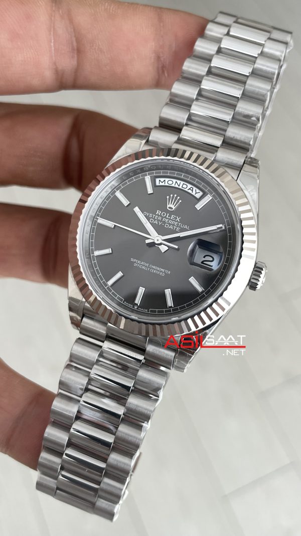 Rolex Day Date Gri 228239 Dark Rhodium Dial 40mm President 3255 Super Clone Swiss ETA Saat VS Factory V2 Rolex Day Date Gri 228239 Dark Rhodium Dial 40mm President 3255 Super Clone Swiss ETA Saat VS Factory V2