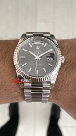 Rolex Day Date Gri 228239 Dark Rhodium Dial 40mm President 3255 Super Clone Swiss ETA Saat VS Factory V2
