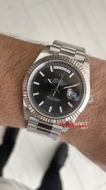 Rolex Day Date Gri 228239 Dark Rhodium Dial 40mm President 3255 Super Clone Swiss ETA Saat VS Factory V2