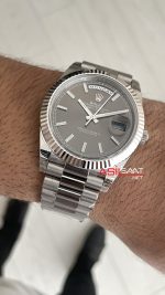 Rolex Day Date Gri 228239 Dark Rhodium Dial 40mm President 3255 Super Clone Swiss ETA Saat VS Factory V2