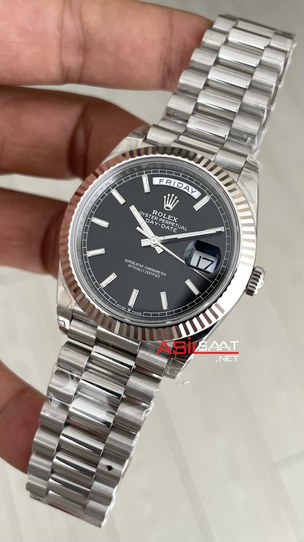 Rolex Day Date Siyah Kadran 228239 Bright Black Dial 40mm President 3255 Super Clone ETA Swiss VS Factory Rolex Day Date Siyah Kadran 228239 Bright Black Dial 40mm President 3255 Super Clone ETA Swiss VS Factory