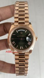 Rolex Day Date Yeşil 228235 Olive Green 40mm Rosegold Super Clone Swiss ETA Saat AR Factory