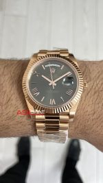Rolex Day Date Yeşil 228235 Olive Green 40mm Rosegold Super Clone Swiss ETA Saat AR Factory