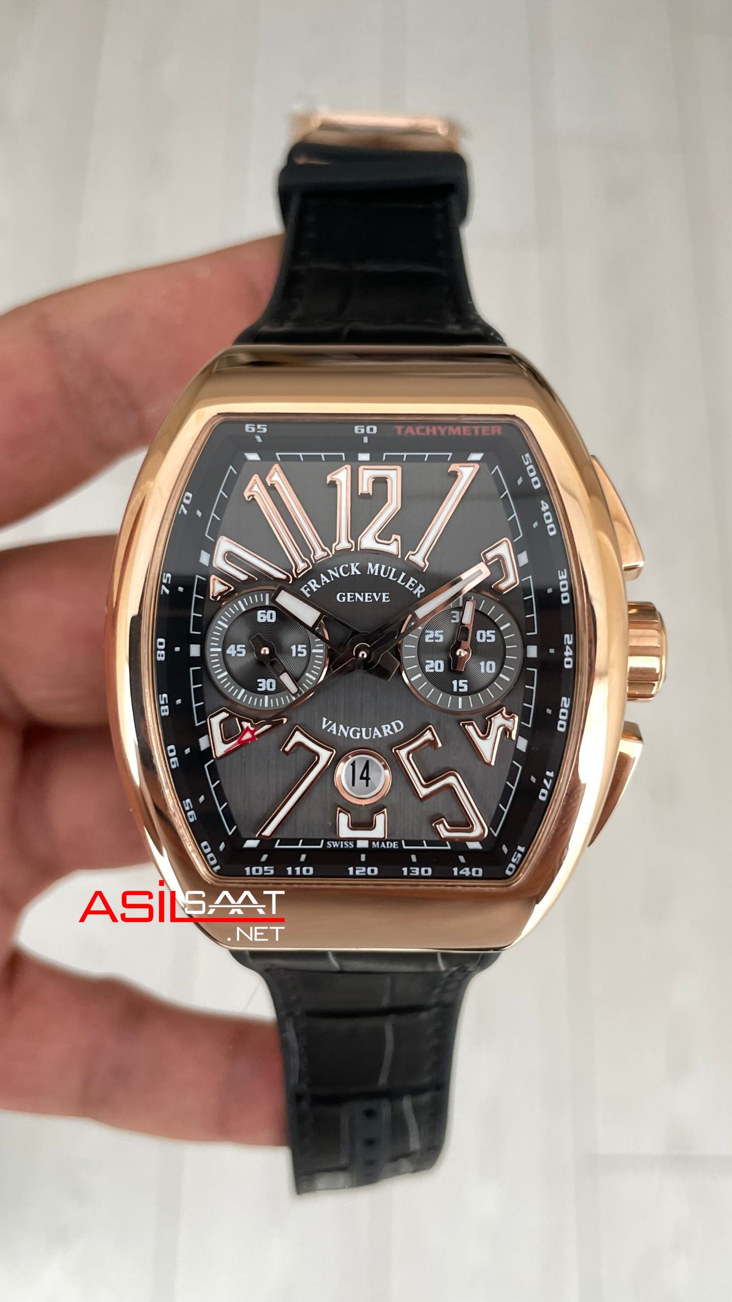 Franck Muller Vanguard Chronograph Siyah V45CCDT Rosegold 44mm Super Clone Swiss ETA Saat ABF Factory