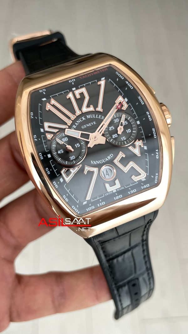 Franck Muller Vanguard Chronograph Siyah V45CCDT Rosegold 44mm Super Clone Swiss ETA Saat ABF Factory