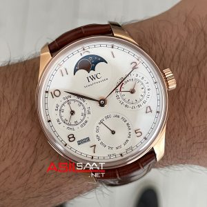 IWC Portuguese Perpetual Calendar Beyaz IW503302 Rosegold 44mm Super Clone Swiss ETA Saat APS Factory
