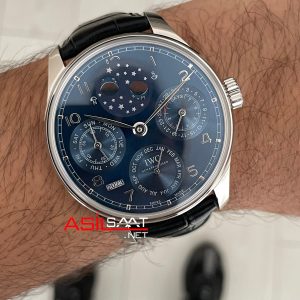 IWC Portuguese Perpetual Calendar Mavi IW503401 Silver 44mm Super Clone Swiss ETA Saat APS Factory