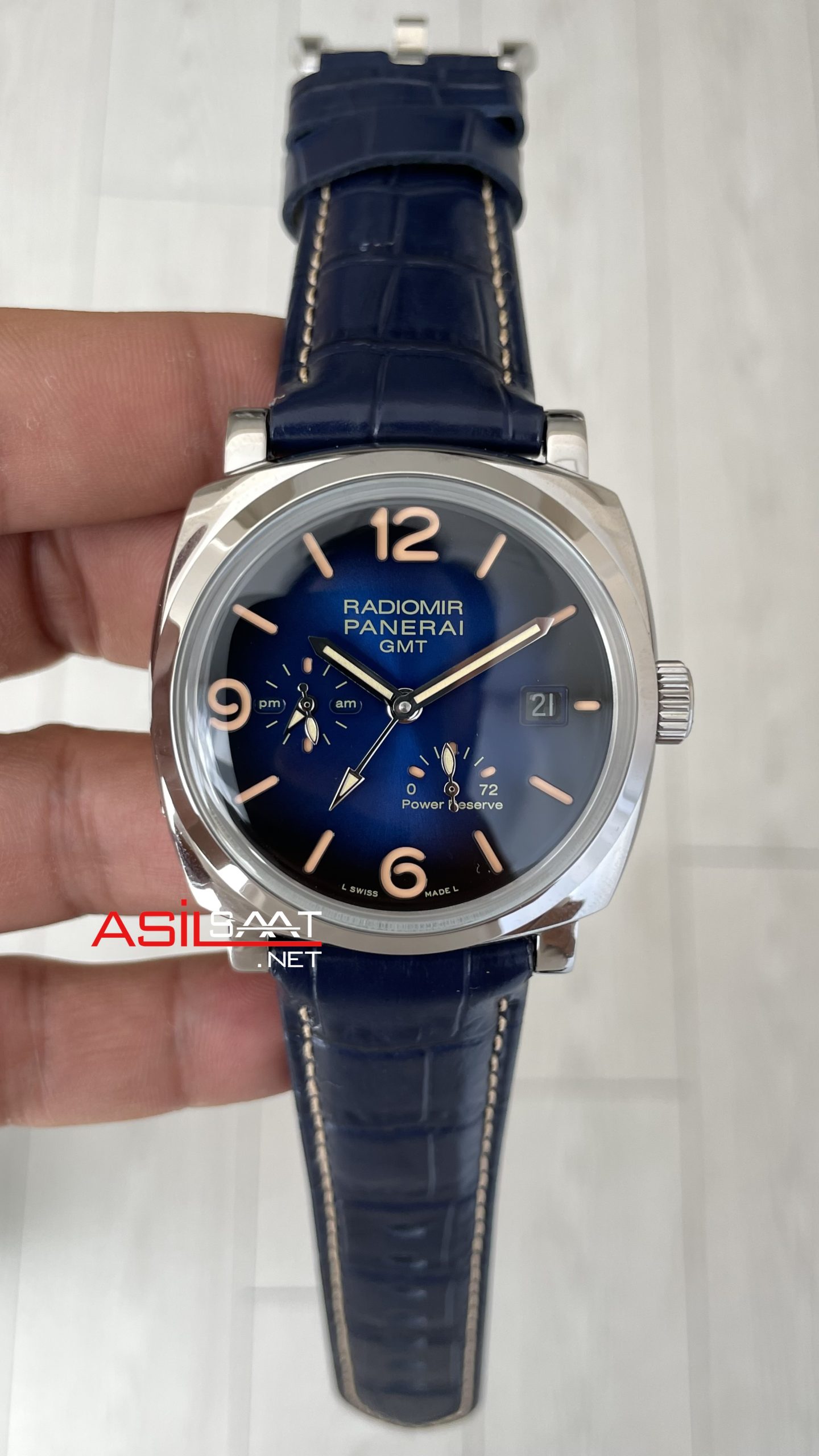 Panerai Radiomir GMT Power Reserve PAM00946 Mavi 45mm Silver Replika Saat