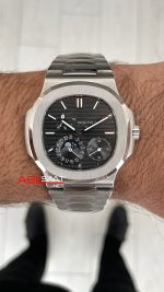 Patek Philippe Nautilus 5712 Moonphase Power Reserve Gri Kadran 40mm Super Clone Swiss ETA Saat GR Factory