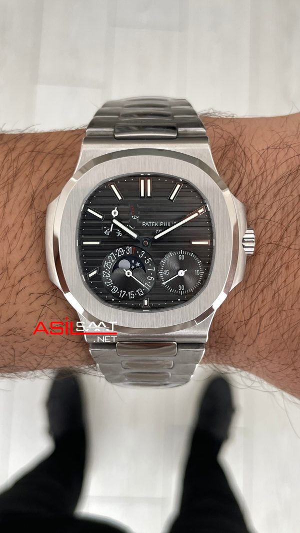Patek Philippe Nautilus 5712 Moonphase Power Reserve Gri Kadran 40mm Super Clone Swiss ETA Saat GR Factory Patek Philippe Nautilus 5712 Moonphase Power Reserve Gri Kadran 40mm Super Clone Swiss ETA Saat GR Factory