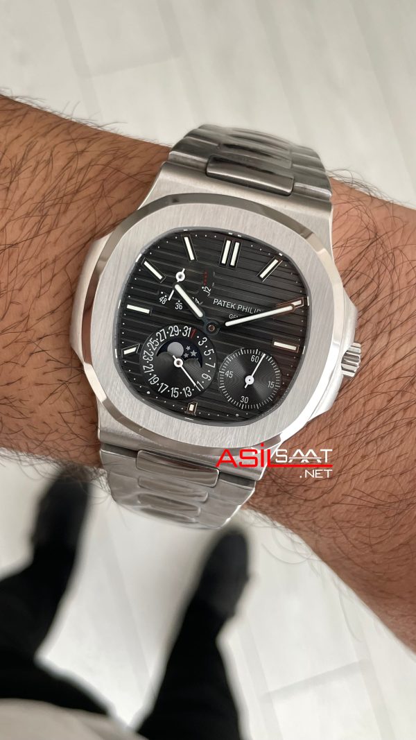 Patek Philippe Nautilus 5712 Moonphase Power Reserve Gri Kadran 40mm Super Clone Swiss ETA Saat GR Factory Patek Philippe Nautilus 5712 Moonphase Power Reserve Gri Kadran 40mm Super Clone Swiss ETA Saat GR Factory