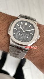 Patek Philippe Nautilus 5712 Moonphase Power Reserve Gri Kadran 40mm Super Clone Swiss ETA Saat GR Factory