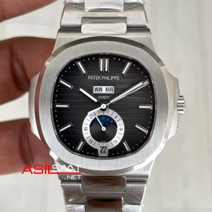 Patek Philippe Nautilus 5726 Annual Calendar Moonphase Silver Gri Kadran Super Clone Swiss ETA Saat GR Factory