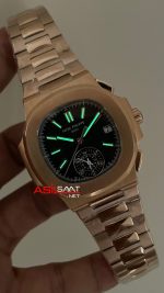 Patek Philippe Nautilus 5980 Chronograph Siyah Kadran Rose Super Clone Swiss ETA Saat GR Factory