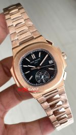 Patek Philippe Nautilus 5980 Chronograph Siyah Kadran Rose Super Clone Swiss ETA Saat GR Factory