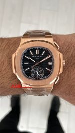 Patek Philippe Nautilus 5980 Chronograph Siyah Kadran Rose Super Clone Swiss ETA Saat GR Factory
