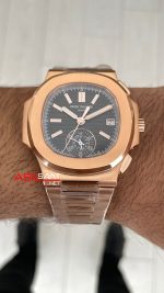 Patek Philippe Nautilus 5980 Chronograph Siyah Kadran Rose Super Clone Swiss ETA Saat GR Factory