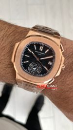 Patek Philippe Nautilus 5980 Chronograph Siyah Kadran Rose Super Clone Swiss ETA Saat GR Factory