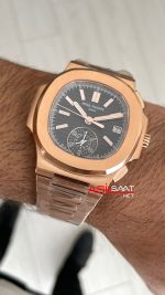 Patek Philippe Nautilus 5980 Chronograph Siyah Kadran Rose Super Clone Swiss ETA Saat GR Factory