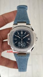 Patek Philippe Nautilus 5980 Denim Flyback Chronograph Mavi Kadran Silver Super Clone Swiss ETA Saat GR Factory