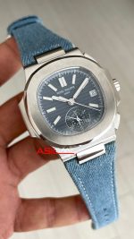 Patek Philippe Nautilus 5980 Denim Flyback Chronograph Mavi Kadran Silver Super Clone Swiss ETA Saat GR Factory